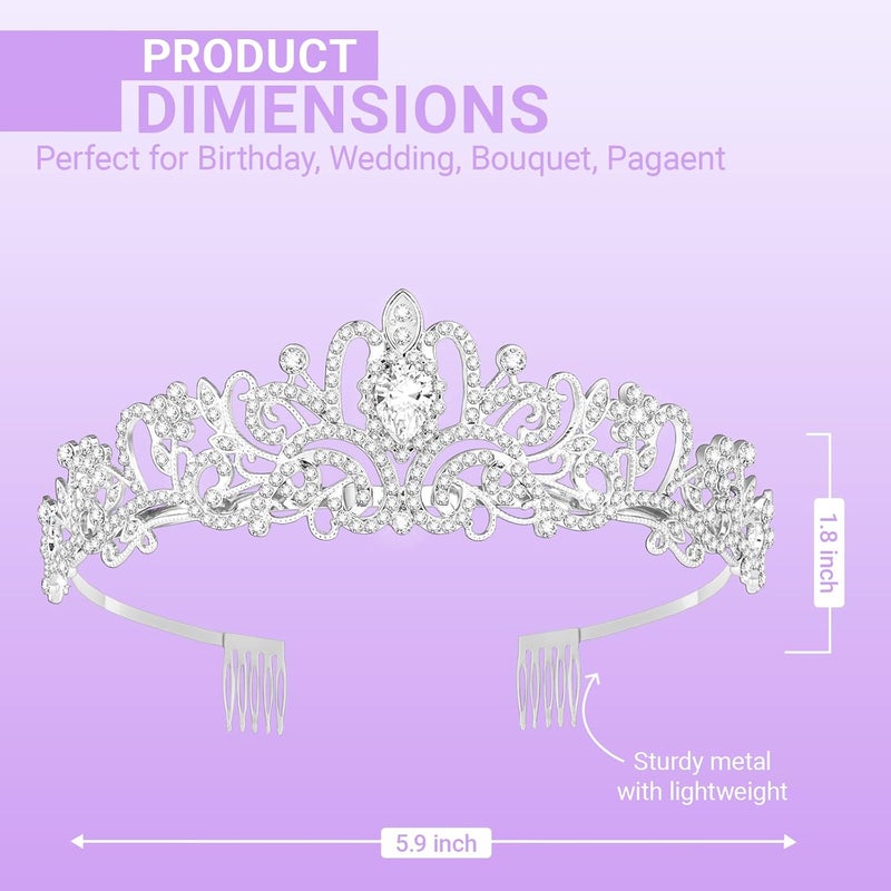 Queenship Tiara Crown for Women, Queen Tiara for Birthday Prom Bridal Party Custome Silver - Image 2